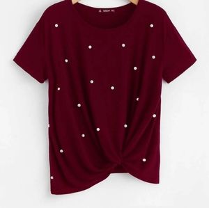Pearl Beading Twist Hem Top